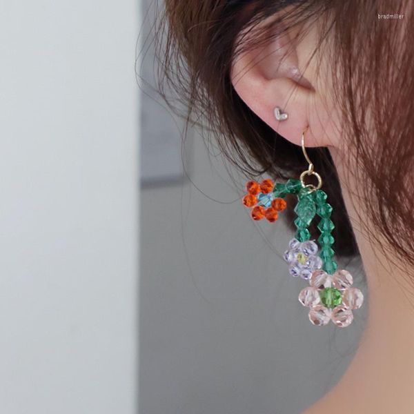 Orecchini a bottone Squisito fiore lavorato a mano in cristallo colore stile Hyuna orecchino a foglia gancio per l'orecchio personalizzato femmina