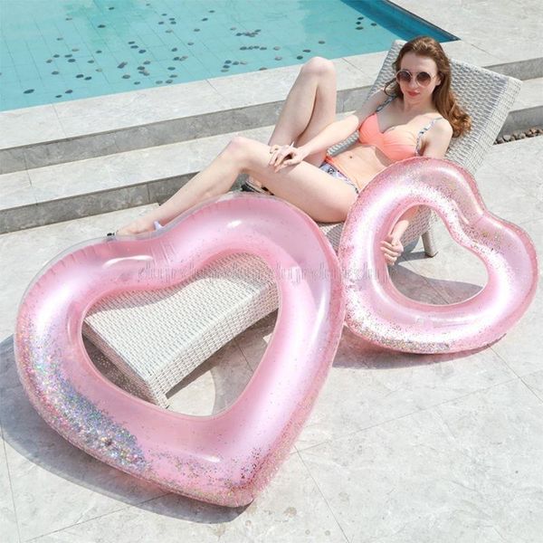 Vida Vida Bóia Love Coração Piscina Inflável de Goldes Rosa Glitter Swim Ring Tool Floats Para adulto Au28 19 Dropship