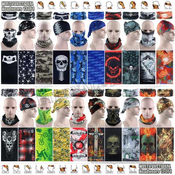 10pcs lote vários crânios de moda designs microfiber mmotorcycle bandana bandana multifuncional sem face de cabeça de cabeça de cabeça de cabeça sh242n