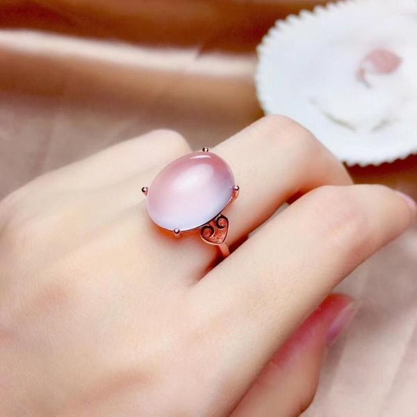 Rings de cluster elegante rosa quartzo anel natural e real 925 prata esterlina para homens ou mulheres