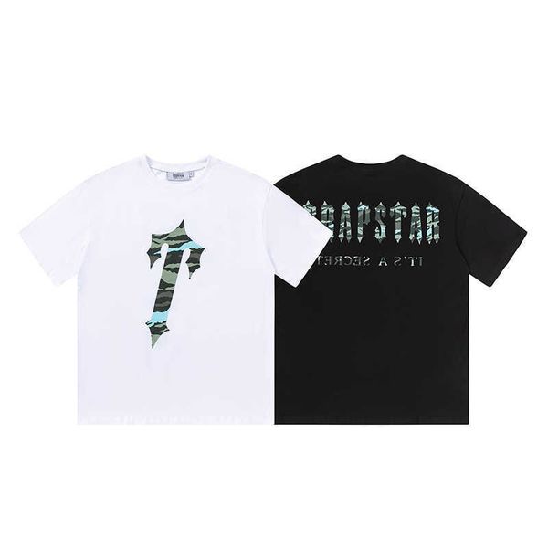 Designer Fashion Clothing Tees Tshirt Trapstar Blue Camouflage Tletter Grande Frente Traseira Alta Definição Impresso Manga Curta Alta Qualidade Unissex Manga Curta Ts