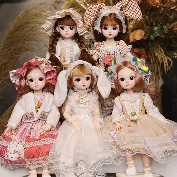 Dolls de pelúcia 30cm 16 BJD Doll Little Girl Vestido fofo 21 Removável Doll Joint Princesa Maquiagem Doll Dos Diy Toy Girl 230504