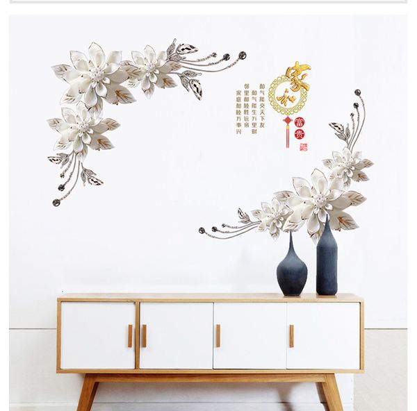 Tapeten Chinesischer Stil Weiße Blume Wandaufkleber Wohnzimmer Schlafzimmer TV Wanddekoration Ästhetische Wandaufkleber Vintage Poster 230505