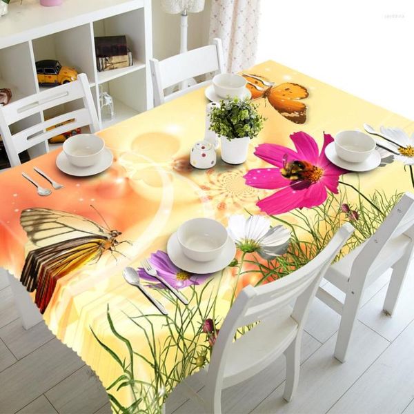 Masa Bezi 3D masa örtüsü çiçekler ve kelebek desen tozu korumalı kalın polyester dikdörtgen düğün El Ziyafet Ev Textil