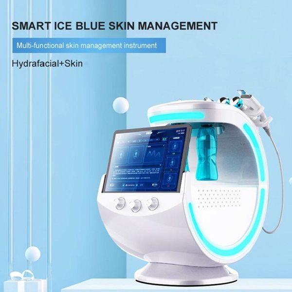 Multifuncional 7 em 1 Analisador de pele RF Hidrodermoabrasão Facial gelo gelo azul Hidro Microdermoabrasão Máquina