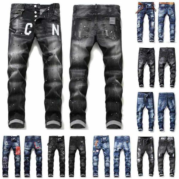 Masculto RIPS RIPS Jeans de estriado Jeans Angustados Ripped Biker Slim Fit Motorcycle Denim Men Sp Hop Fashion Man Calça 2021JO5M