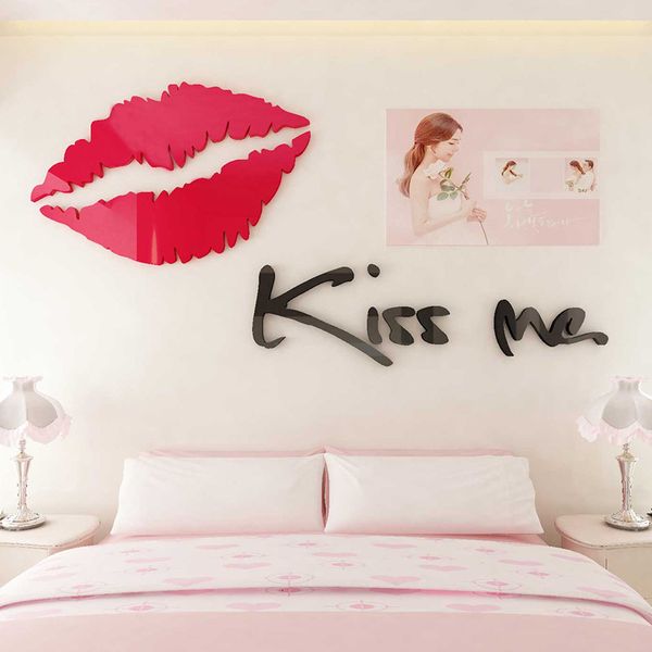 Papéis de parede Sexy Red Lips Lips Wall Stickers Decals de acrílico de qualidade Murais para garotas quarto quarto pôster papel de parede 3d art wallstickers 230505