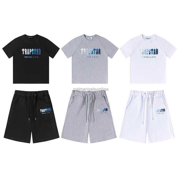 Roupas de moda de grife camisetas camiseta Trapstar azul branco toalha bordado shorts verão solto relaxado esportes tendência camiseta sólida gola redonda masculina para venda