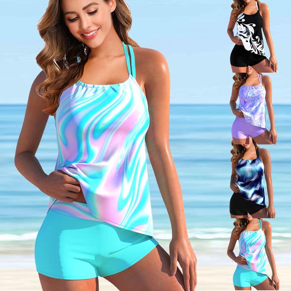 Zweiteilige Anzüge Damen Mode Farbverlauf Dazzle Farbe Halfter Bademode Zweiteiler Badeanzug Print Top Schwimmen Badeanzug Swimdress Tankini S6XL 230505