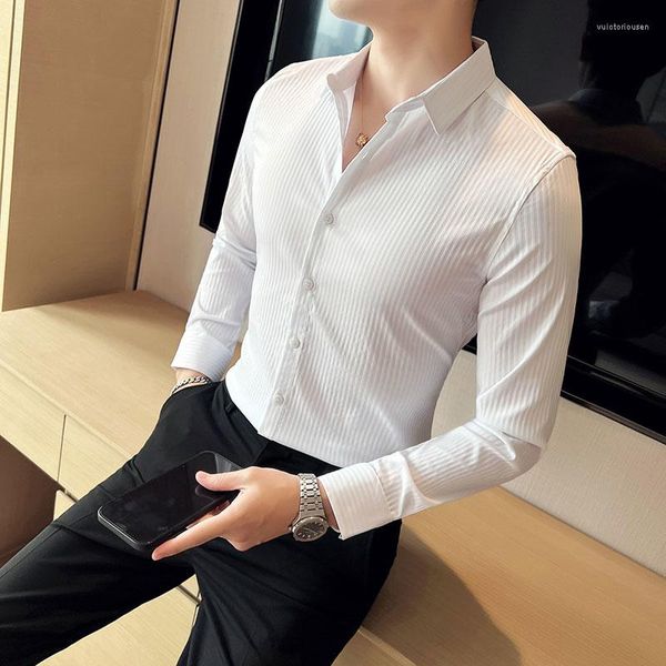 Camicie casual da uomo Plus Large Size 3XL 4XL Slim Fit Camicia da uomo a maniche lunghe da lavoro Classico abito sociale bianco nero a righe da uomo