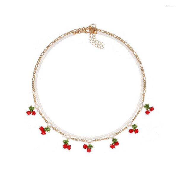 Mehrschichtige handgewebte Perle der Halsband-frischen Frucht-Kirschhalsketten-Frauen, die kurzen Perlen-Schmucksache-Großverkauf übertreiben