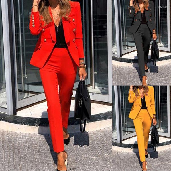 Damen Zweiteilige Hose Damen Winter Damen Set Trainingsanzug Volle Ärmel Rüschen Blazer Bleistiftanzug Bürodame Outfits Uniform