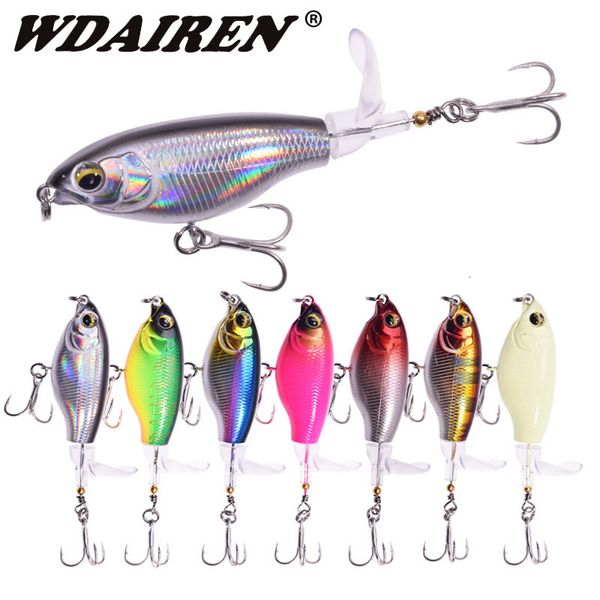 Esche esche 1 PZ Topwater Fishing Lure 7.5 cm 6.5 g Whopper Popper Wobbler Esca dura artificiale Bass Plopper Coda rotante morbida Attrezzatura 230504