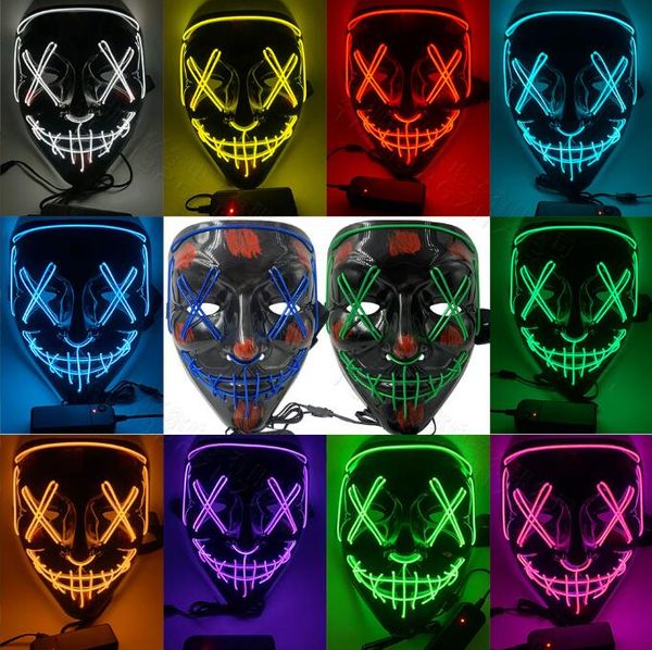 New Styles Halloween LED LEVED Máscara Muitas opções Máscaras de Cosplay Máscara O Ano Eleitoral do Purge Funny Glow in Dark Horror Masks DHL