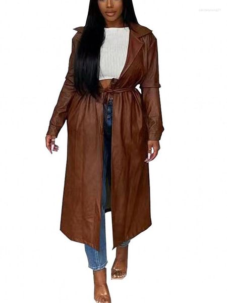 Abbigliamento etnico Abiti africani per donna Giacca in pelle PU Autunno Inverno Manica lunga Cardigan con lacci Cappotto Faux Femme Robe