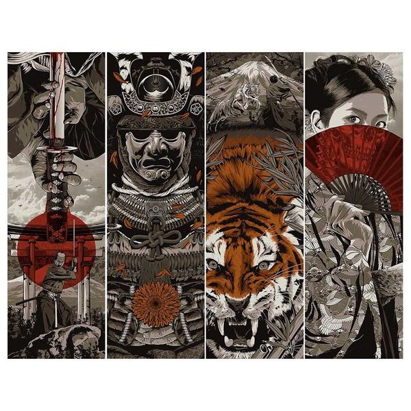 Номер Amtmbs японский самурай ukiyoe tiger diy картины по номерам, опираясь на холст раскраски по номерам.
