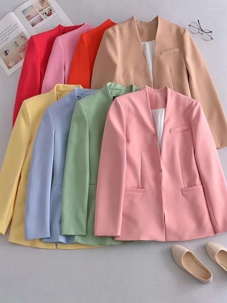 Ternos femininos Mulher Mulher Blazer 2023 Simple Sólido Collar Collar Office Use elegante High Street Autumn Manga Longa Top WomanClothes