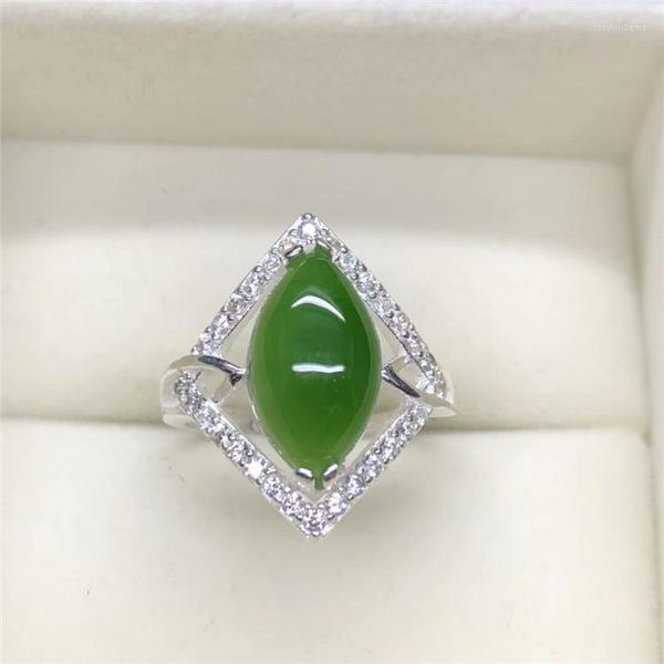 Cluster Ringe Echte grüne Jade Jaspis Resizable Smaragd Ring 925 Sterling Silber Damen Schmuck Diamant