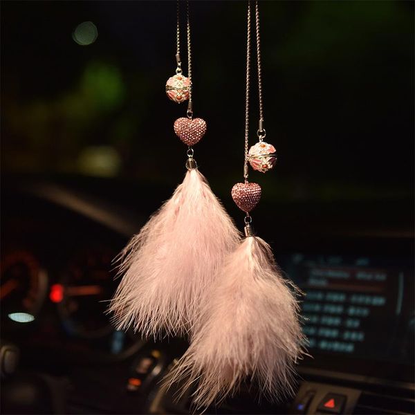 Decorações de interiores Carro pendente de água penteado de penas de penas automáticas espelho retrovisor pendurado ornamento bling rosa decoração acessórios para meninas presentes