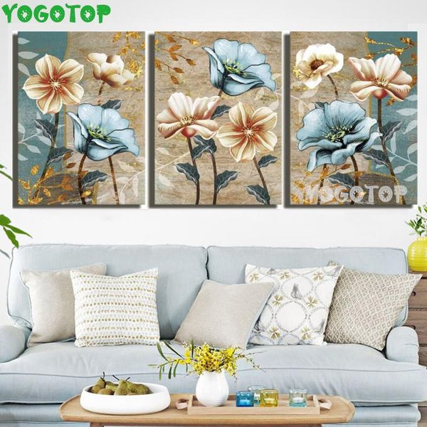 Stichblumen Wandkunst Triptychon Abstrakte Blumen Thema Bild Diamant Malerei Kreuzstich Kits für Schlafzimmer Badezimmer Dekor Ml1614