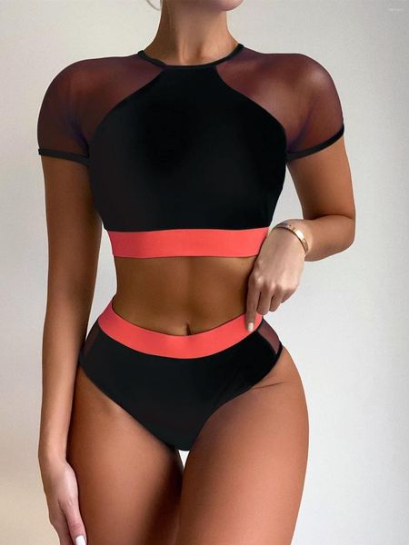 Kadın Mayo 2023 Kadın Bikinis Setleri Beach Tatil Tatlı 2pcs Set Kızlar Mesh Bandage Mayo Yüksek Bel Seksi Bikini