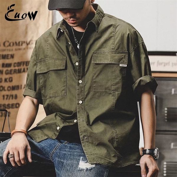 Camicie casual da uomo EUOW Camicie da uomo stile safari a maniche corte estive americane Camicia da uomo alla moda allentata Marca Casual Abbigliamento da strada per ragazzi 230505