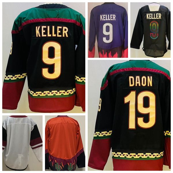 Masculino Hóquei no Gelo 9 Clayton Keller Jersey 19 Shane Doan Jerseys Homem Uniforme Esportivo Manga Comprida Preto Reverso Retro Roxo Preto Costurado Good Drop Shiping