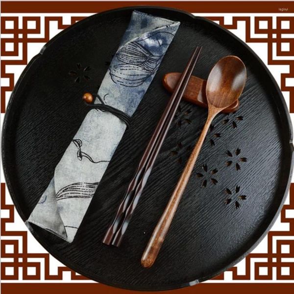 Bacchette Cucchiaio di legno vintage giapponese Set di stoviglie in legno di castagno naturale di valore 2 pezzi Regalo fatto a mano n. 45