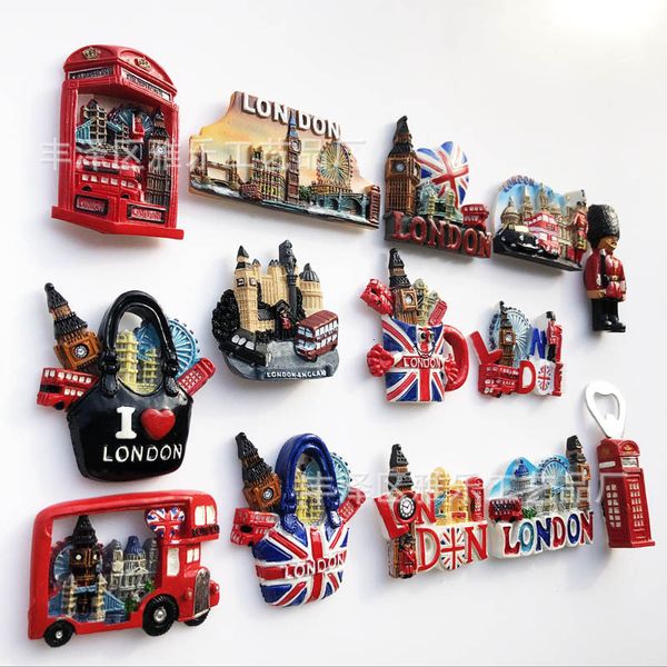 Objetos decorativos Figuras britânicas London Turism Memorial Gridge adesivos Kettle Magnet Collection Presentes 3D Lembrete de mensagens fofo 230505