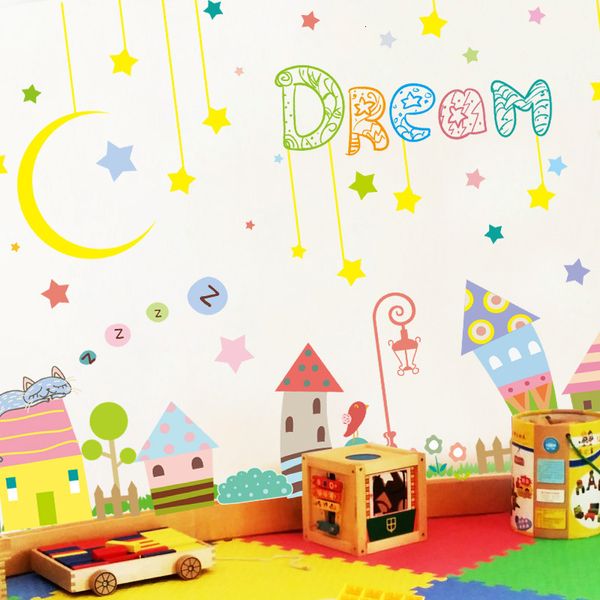 Sfondi Dream Cartoon House Adesivi murali Scuola materna Sfondo Pittura Arte Carta da parati Murales Decorazioni per la camera dei bambini Decalcomanie fai da te Adesivi murali 230505