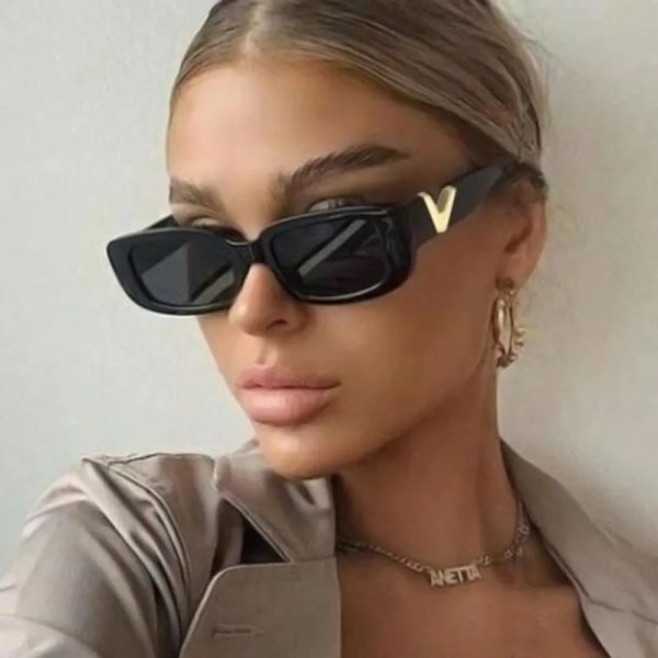 Sunglasses Retro Small Rectangle Women Designer Sun Glasses Cat Eye Square Ladies Shades Letter logo v Gafas De Sol