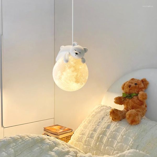 Lampadari Carino Camera dei bambini Comodino Orso bianco Lampade Moderno minimalista Ragazzo Ragazza Camera da letto Baby Princess Lampadario