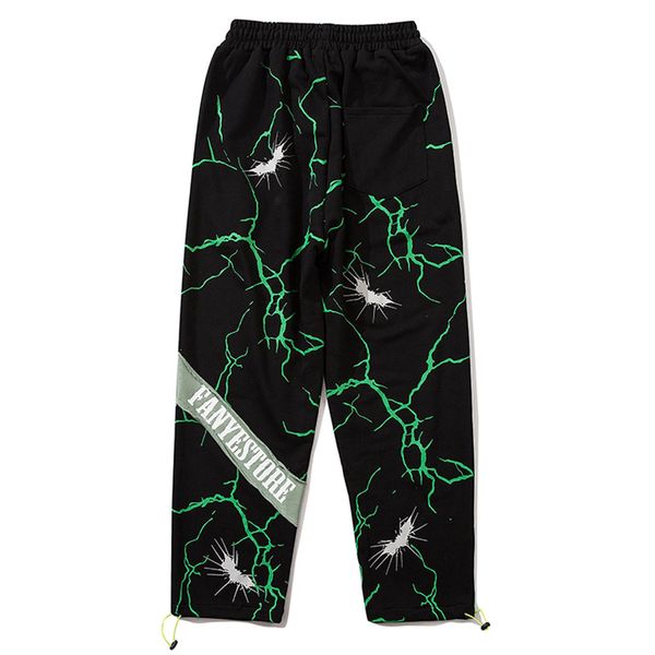 Calças hip hop relâmpago escuro calças dos homens bloco de cor streetwear sweatpants harajuku jogger calças dos homens néon verde calças de ginásio preto