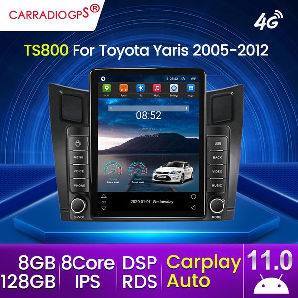 2din Android 11 Tesla Dikey Otomobil DVD Radyo Video Video Stereo Toyota Yaris 2005-2012 Multimedya Oyuncu GPS Navigation Bt