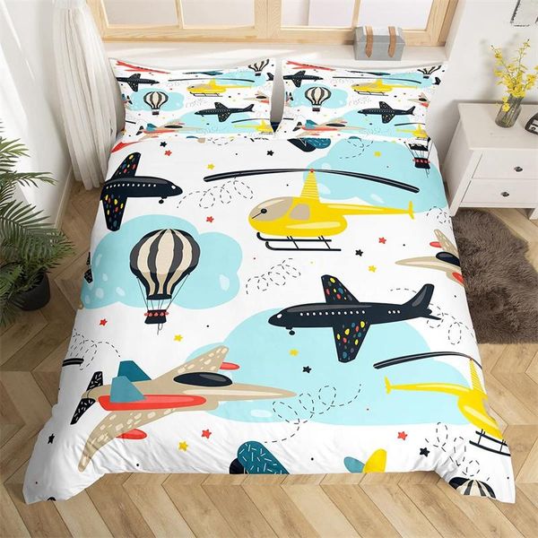 Set di biancheria da letto Cartoon Airplane copripiumino Copertura single Twin King for Kids Boys Girl Room Aircraft Set Microfibra Custom Cloud Rappure