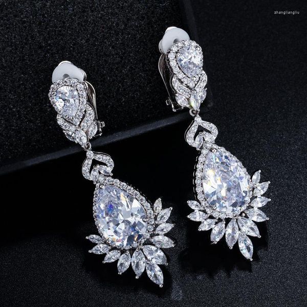 Orecchini a bottone Europa e America Fashion Long Water Drop Ear Clip Zircon Noble Temperament Accessori da sposa