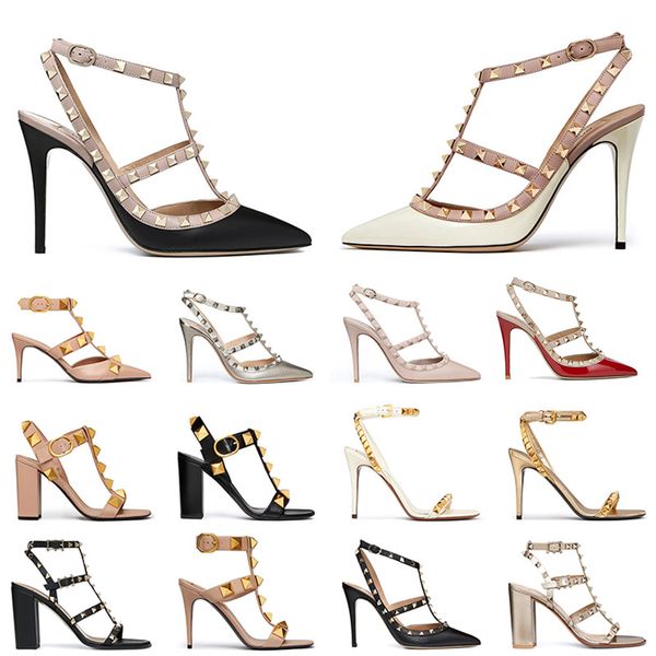 2023 Women Designer High Heels Sandals Leather Rivet Black Peep-Toes Womens Lady Lady Fashion Piattadinampla Piattadrillo Sandalo con scatola