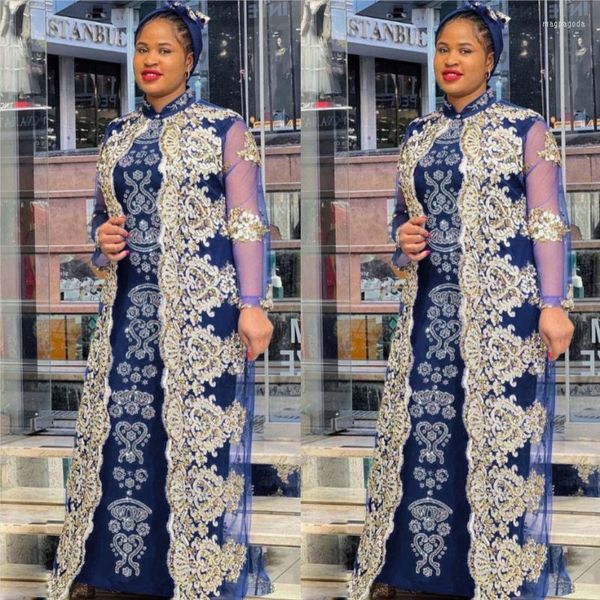 Etnik Giyim İki Parça Set Afrika Elbiseleri Kadınlar İçin 2023 Geleneksel Dantel Matkap Elbise Setleri Siyah İslam Kimono Abaya Robe Femme Musulmane