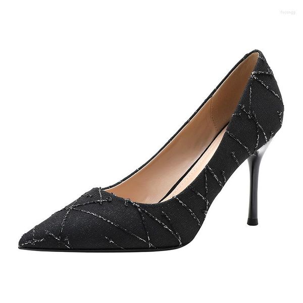 Elbise ayakkabıları küçük boyut 31-43 yüksek topuklu stiletto 2023 Gelişli Pompalar Kadınlar için Siyah