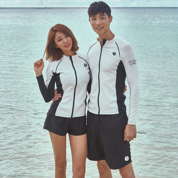 Roupas de mergulho secauits Men feminina guarda -precipitação feminina cópia de fundo de manga longa Camas de banho de maiô de zíper de zíper de baúmos UV Proteção solar Surf Surf Sech Dry Suits J230505