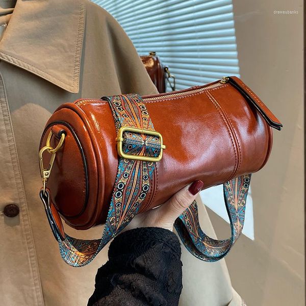 Borse da sera Vintage Cylinder Crossbody Sling For Women 2023 Fashion Tracolle larghe Borsa in pelle Borse da donna Messenger