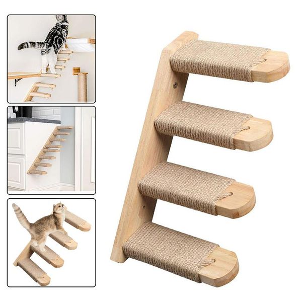 Tiragraffi a parete per gatti scala da arrampicata gomma sisal giocattolo in legno mobili per animali domestici albero per gatti gattino mensola a muro set gatto tiragraffi in legno scale