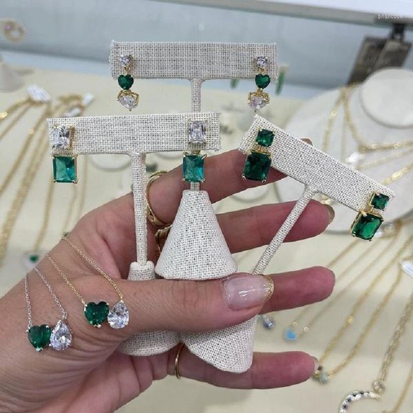 Серьги ожерелья устанавливают оптовые геометрические простые женские ювелирные украшения Сердце Капля капля Кубическая циркония CZ Serging Ring