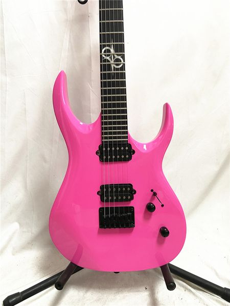 Edição personalizada guitarra elétrica rosa de 6 cordas com acessórios pretos Ponte fixa