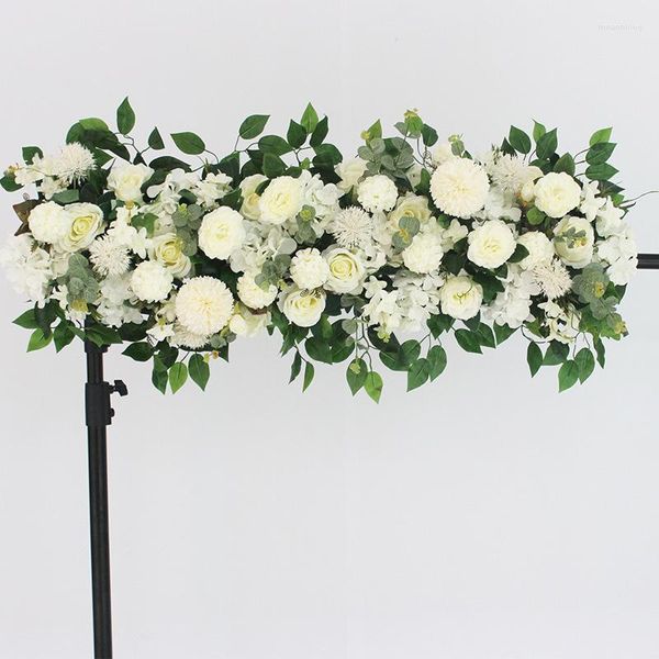 Flores decorativas Arco de casamento Tabela de linhas Centerpieces Pieces Seda Rose Flor Decor para cerimônia e parede