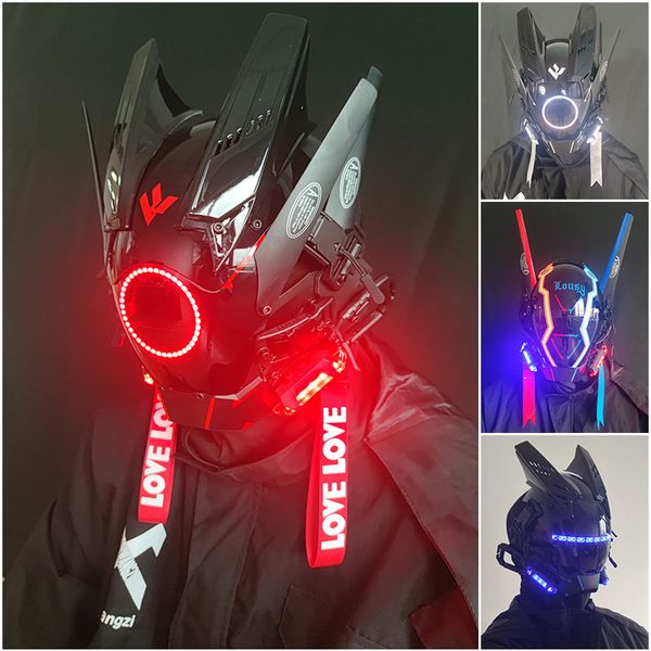 Partymasken 27 Modelle Pfeifen-Dreadlocks Cyberpunk-Maske Cosplay Shinobi-Maske Special Forces Samurai-Masken Triangle Project El mit LED-Licht 230504