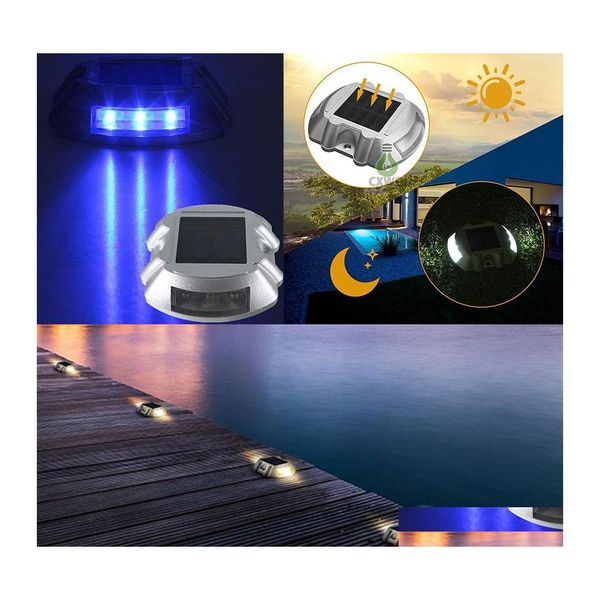 Luzes solares de jardim para estrada Stud Deck Light caminho de acesso para escadas Stair Studs marcador 6 Led branco vermelho azul amarelo gota entrega iluminação Re Ab Dhkwk