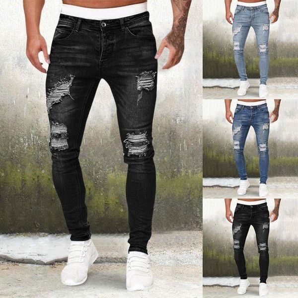 Herrenjeans Multifarben S-xxxl Größen Est Herrenhosen zerrissene mattweiße Slim-Fit-Denimhose Modekleidung