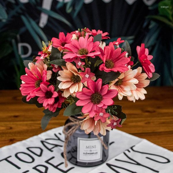 Flores decorativas 21 cabeças de crisântemo holandês buquê de flor artificial rosa rosa Acessórios de plástico de alta qualidade Casamento DIY DIY