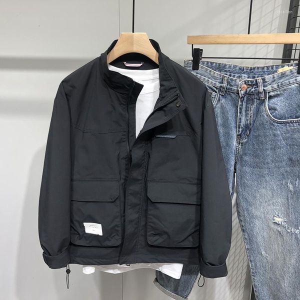 Мужские куртки корейский стиль мужская повседневная тонкая куртка весна большая карманная стойка мода мода стройная одежда мужской бренд одежда черный белый